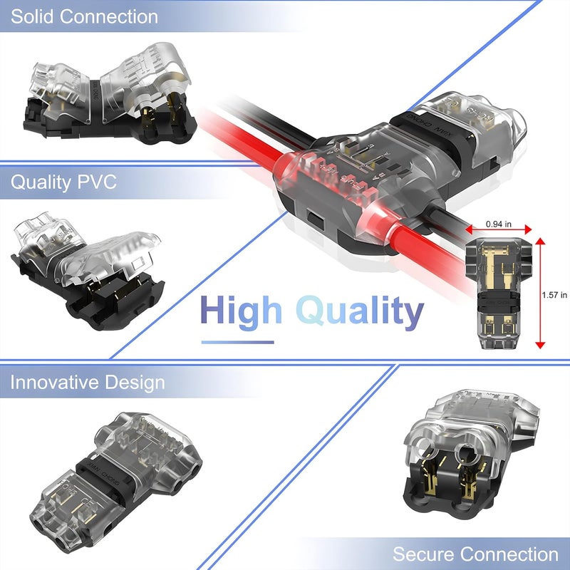 VISDOLL Store VISDOLLT Tap Wire Splitter Connectors 3 Way 2 Pin Low Voltage Wire Connectors for 16-20 AWG, 10Pcs Solderless No Wire Stripping Quick Wire Splice Connectors - Image 5